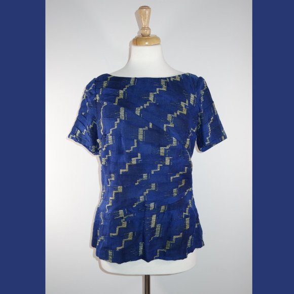 Tracy Reese Blue Back Zip Printed Top - Size 12 - Picture 1 of 13